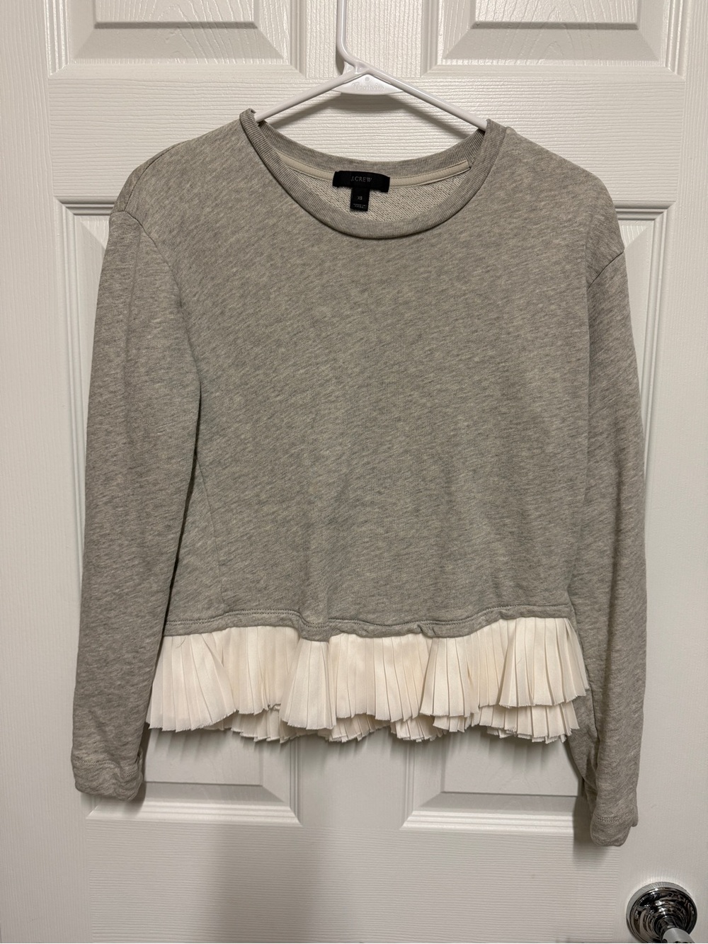 JCREW Cotton Gray Sweatshirt with White Pleated Hem